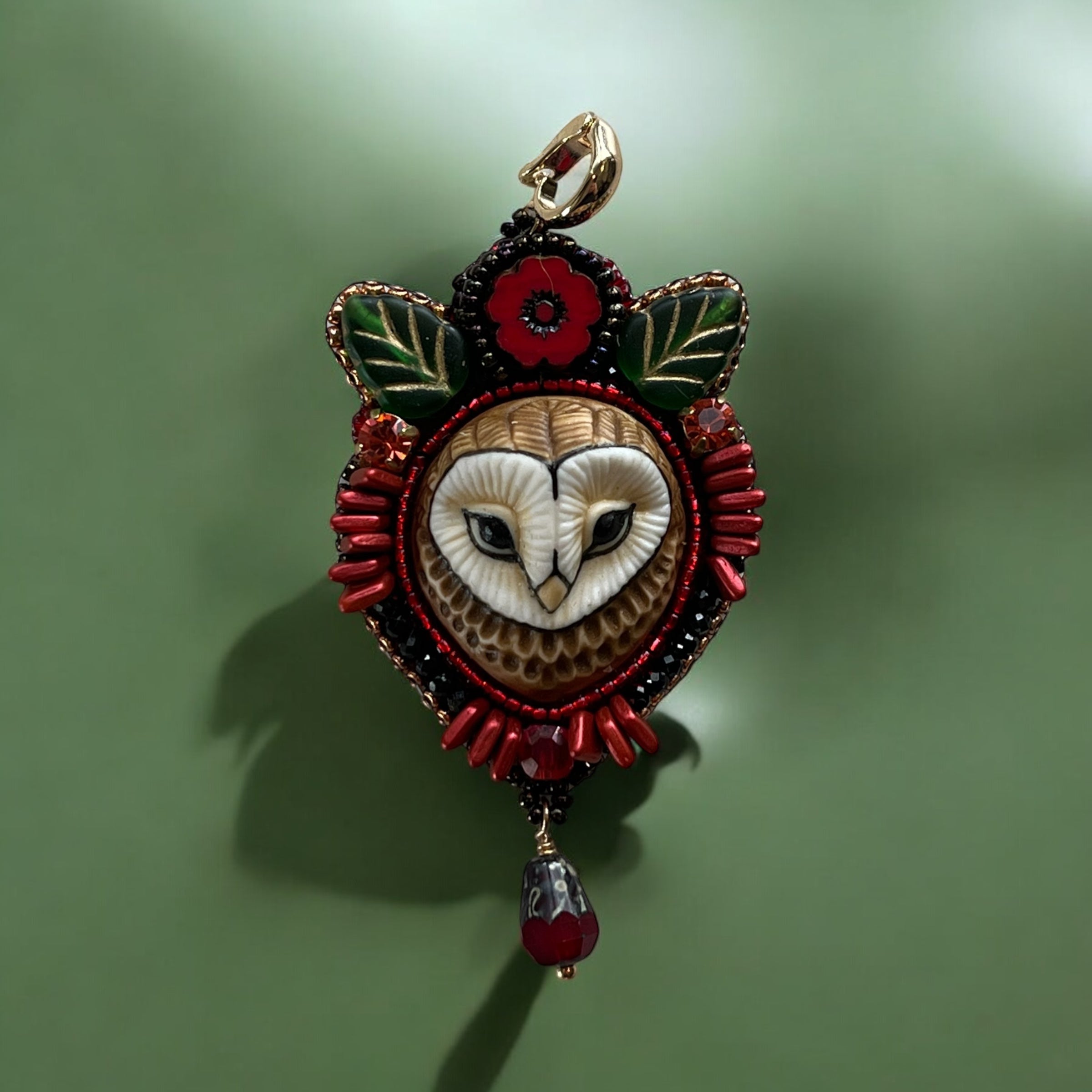 Hand painted porcelain Owl Pendant