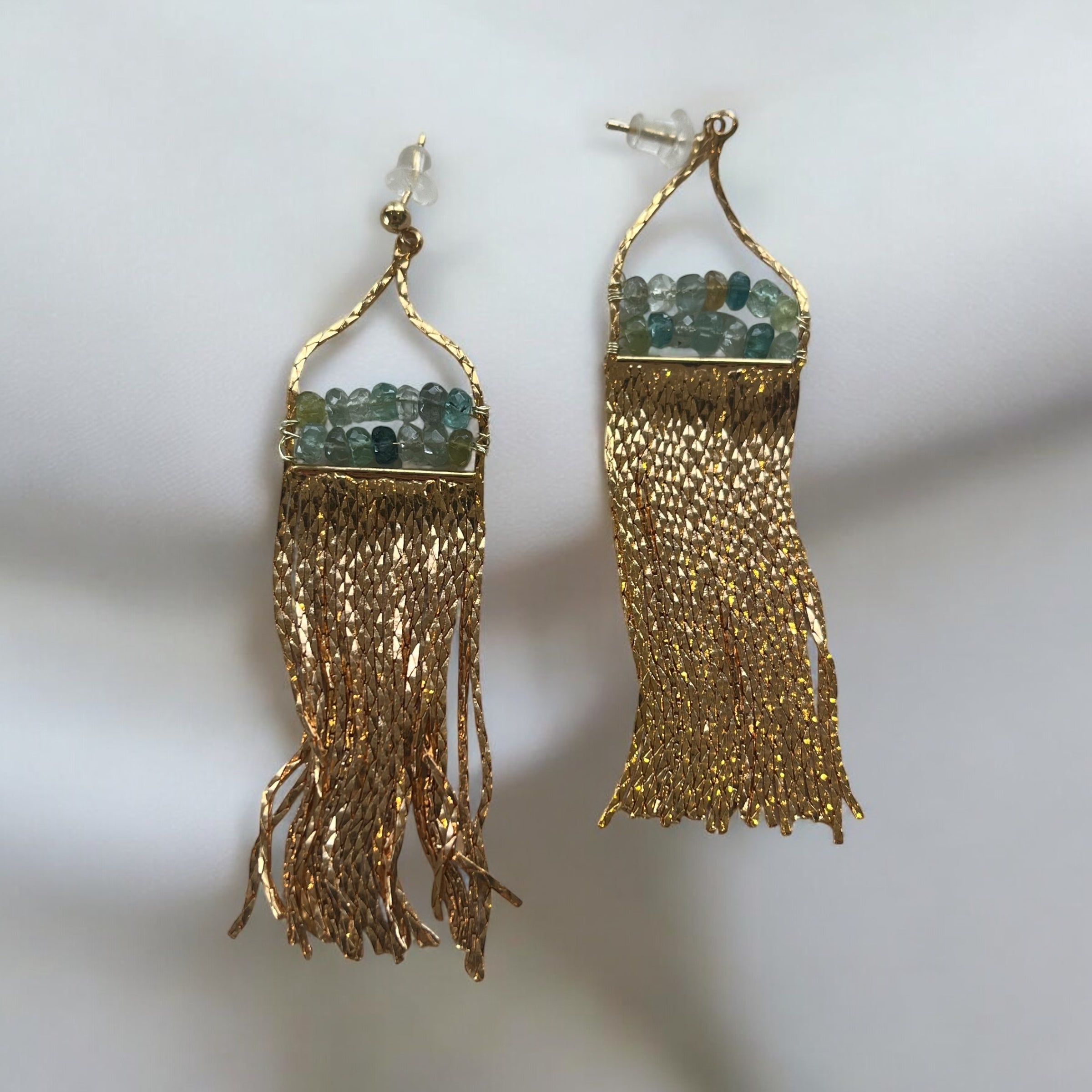 Gold Fringe and Gemstone Earrings