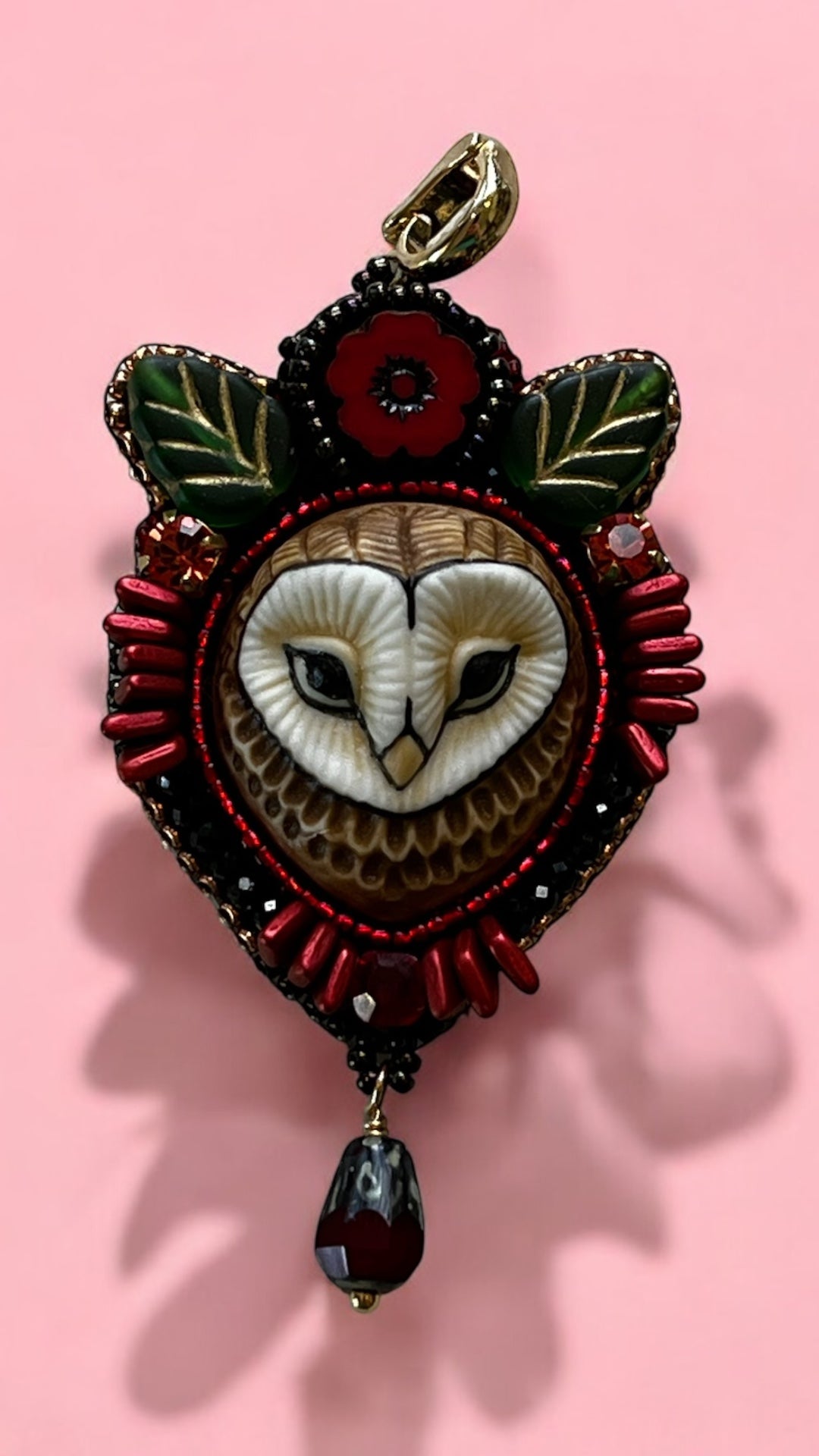 Hand painted porcelain Owl Pendant