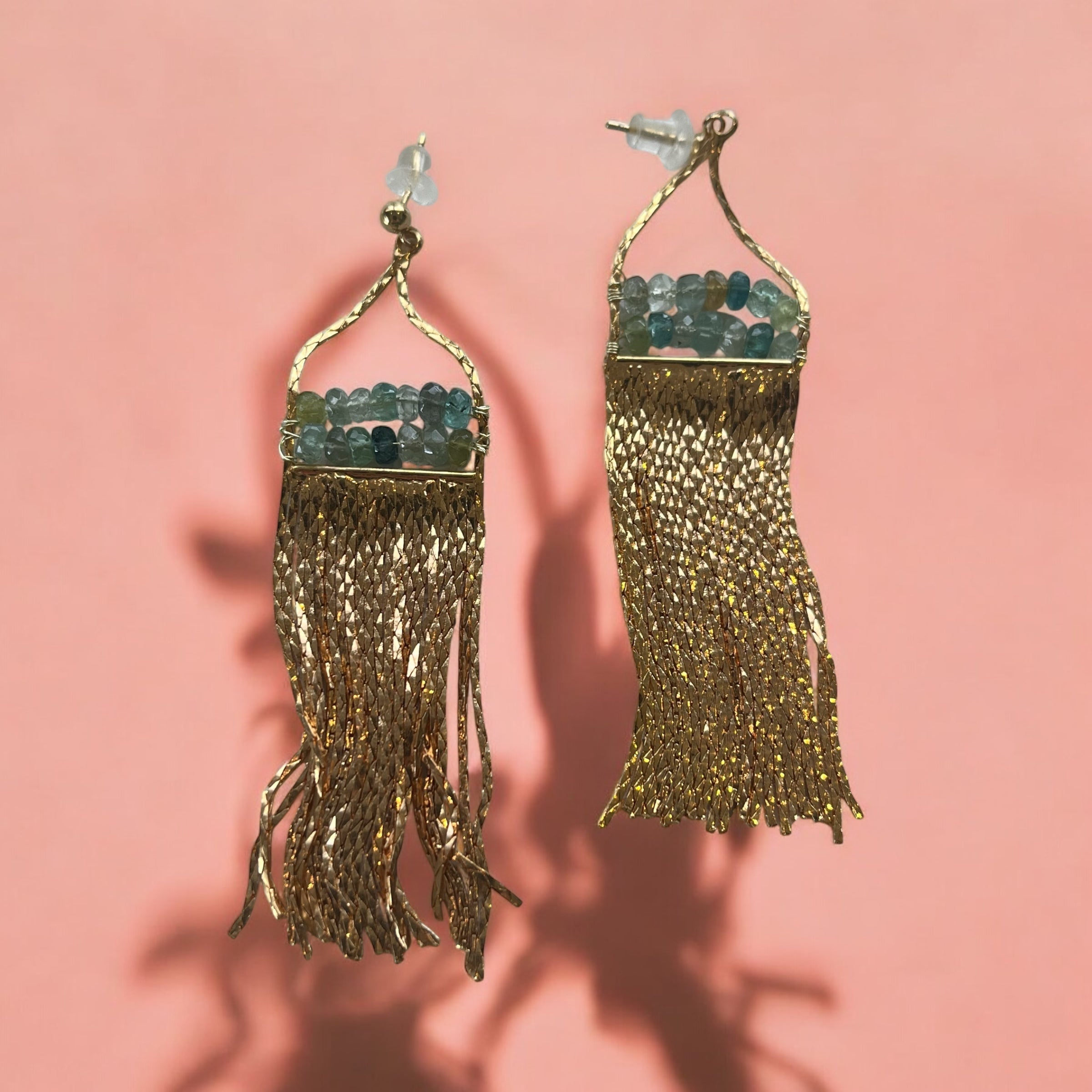 Gold Fringe and Gemstone Earrings