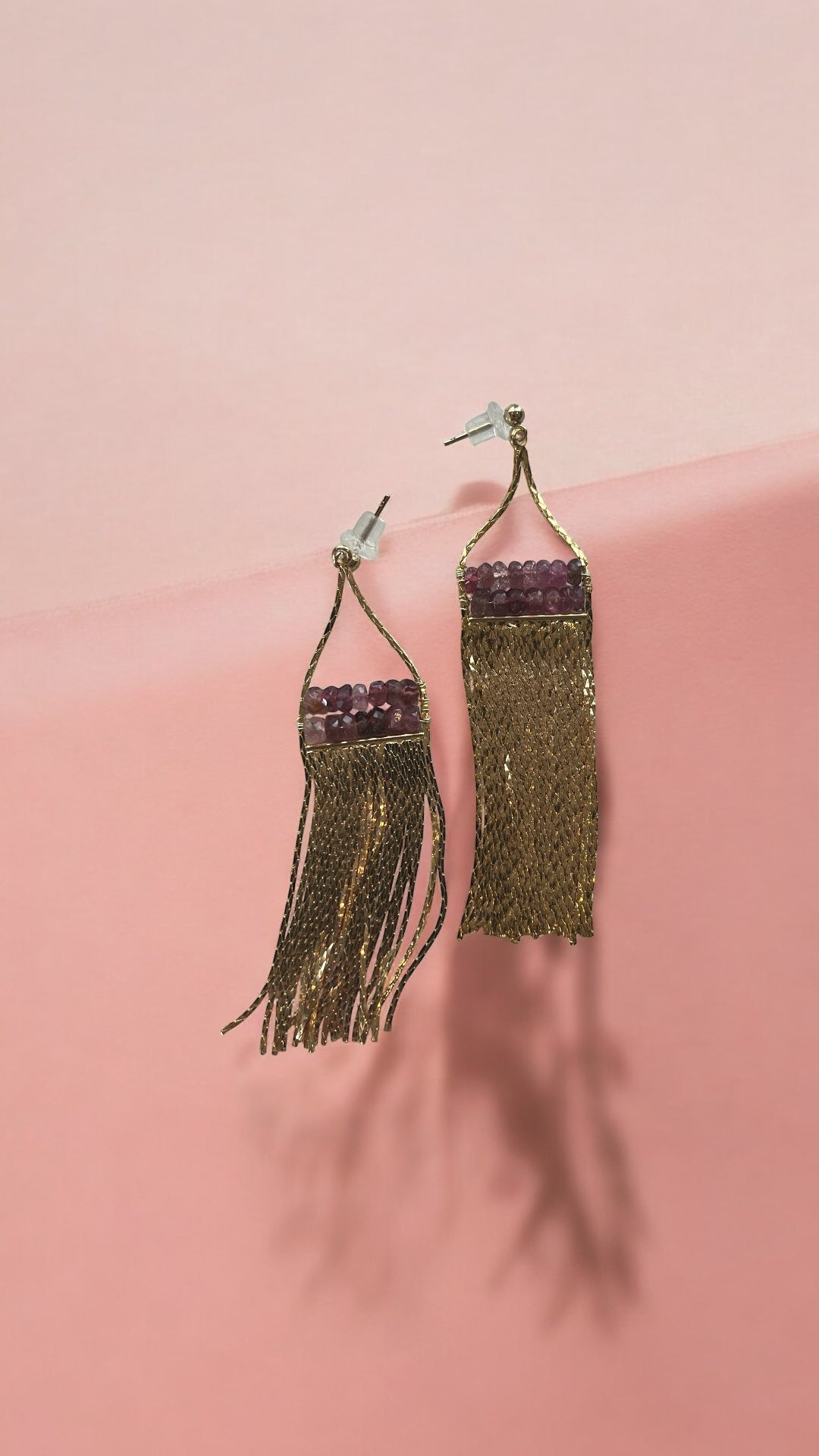 Gold Fringe and Gemstone Earrings