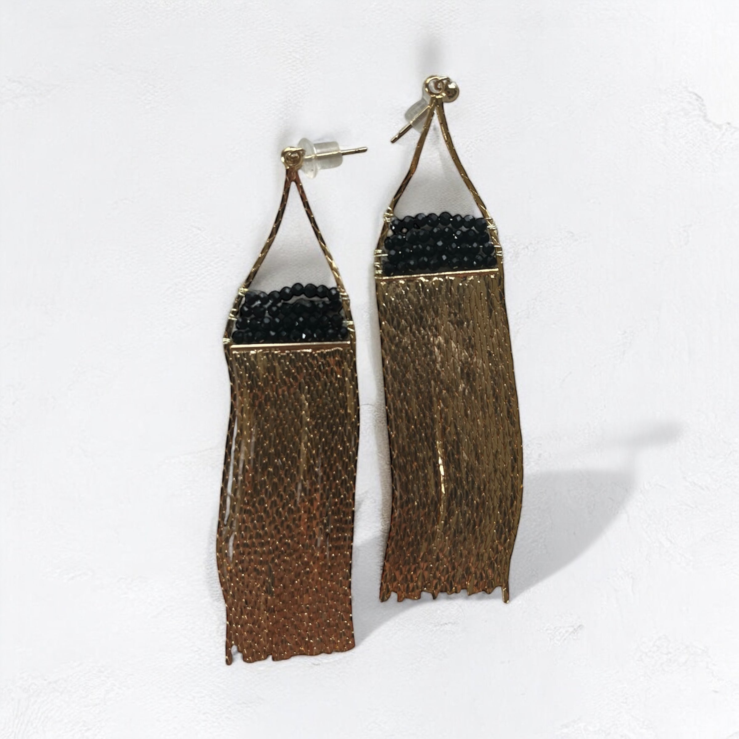 Gold Fringe and Gemstone Earrings