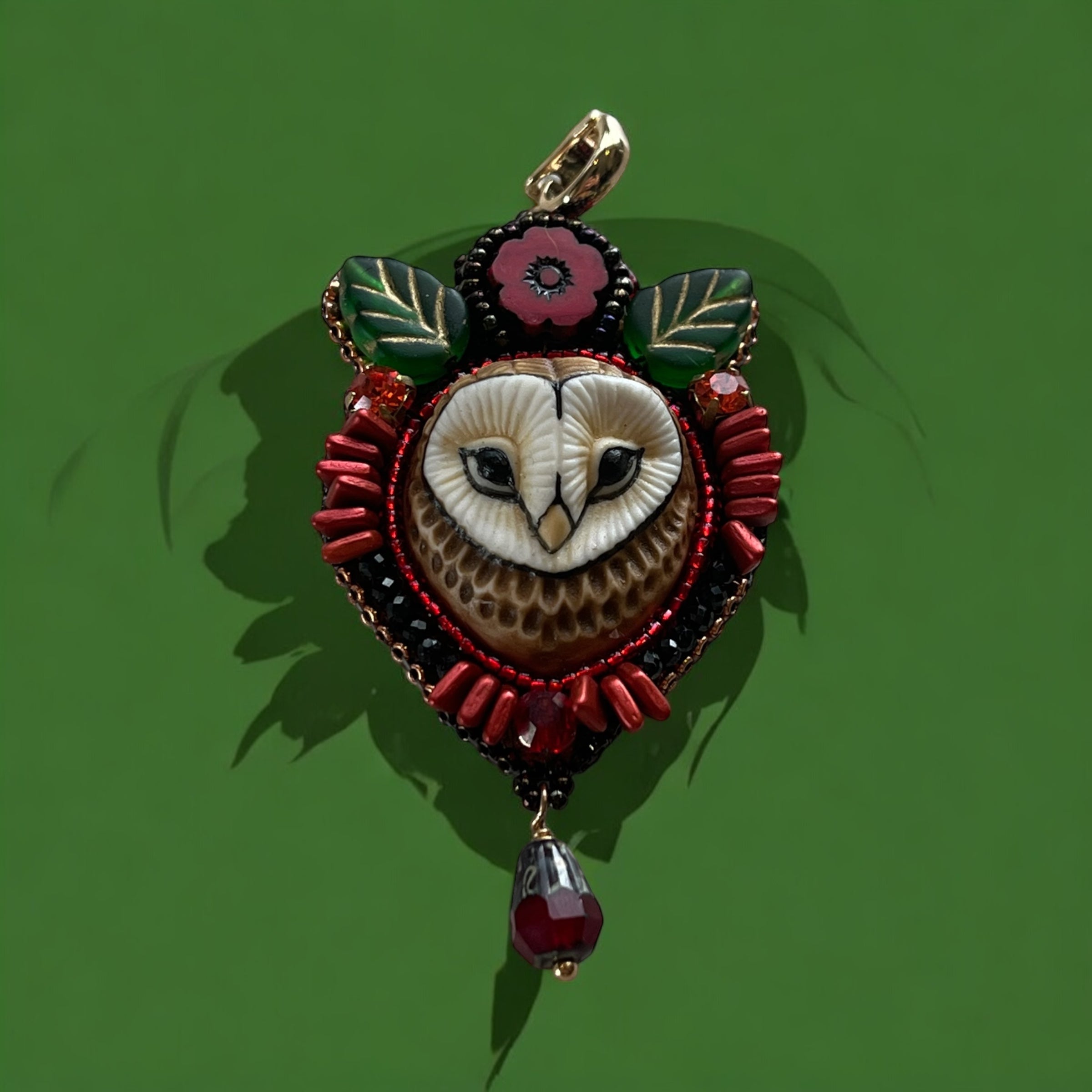 Hand painted porcelain Owl Pendant