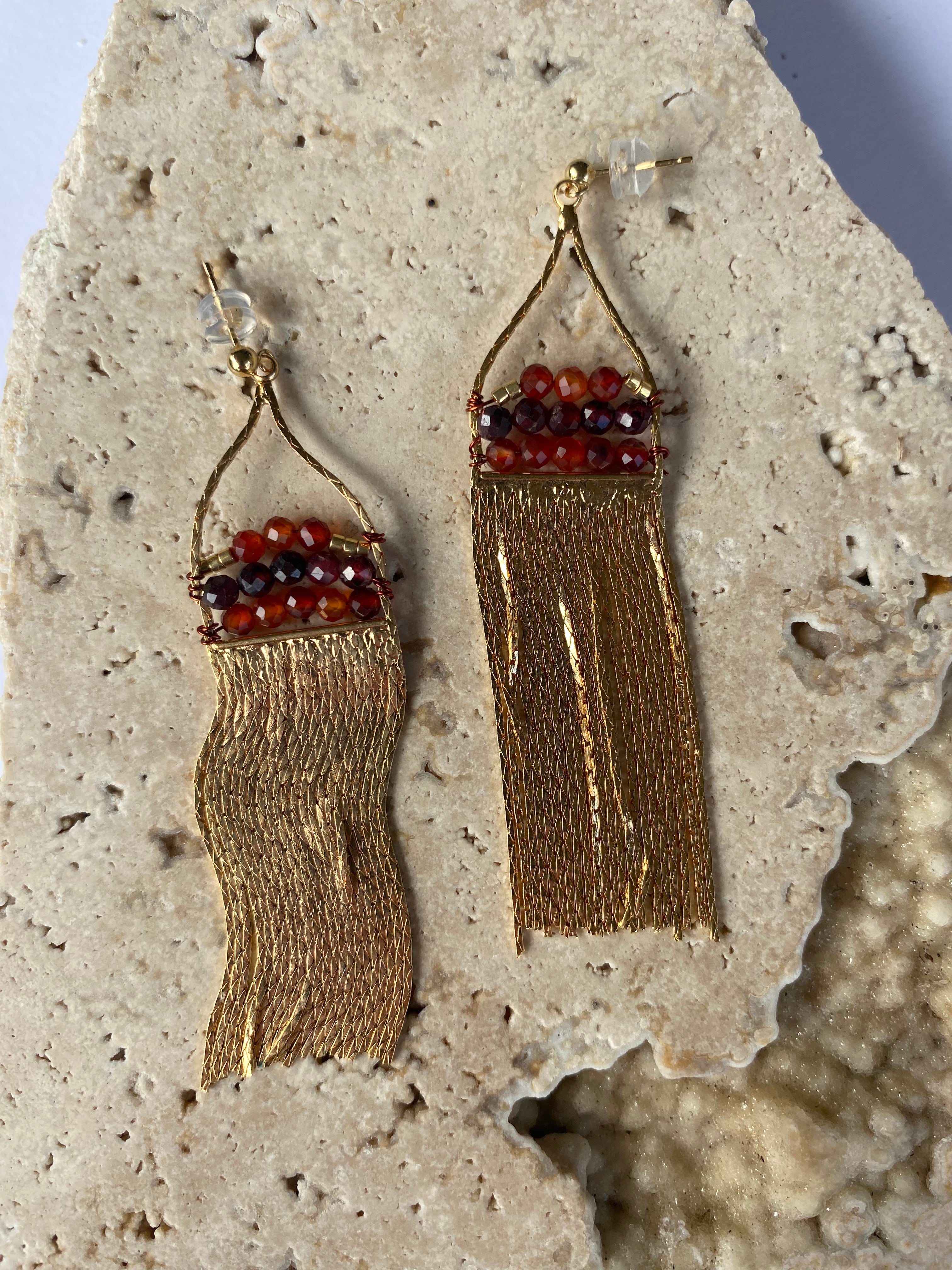 Gold Fringe and Gemstone Earrings