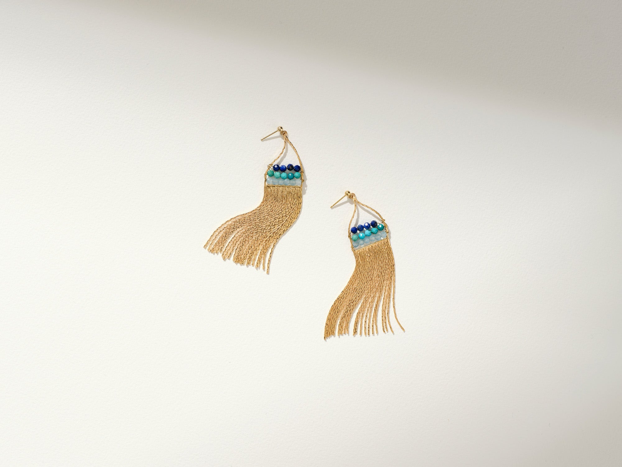 Gold Fringe and Gemstone Earrings