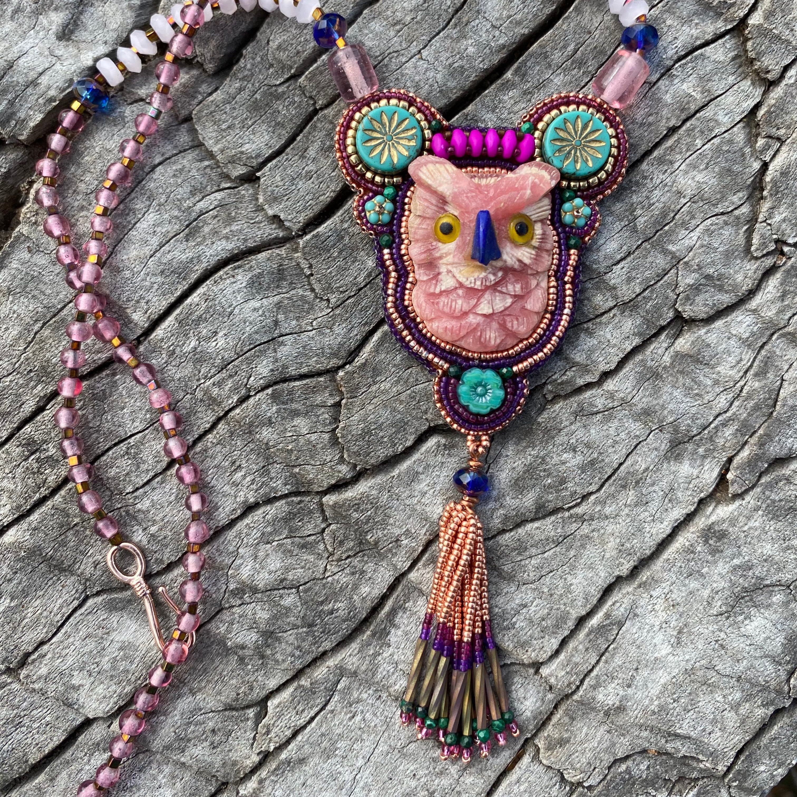 Misty Rhodochrosite Owl Necklace